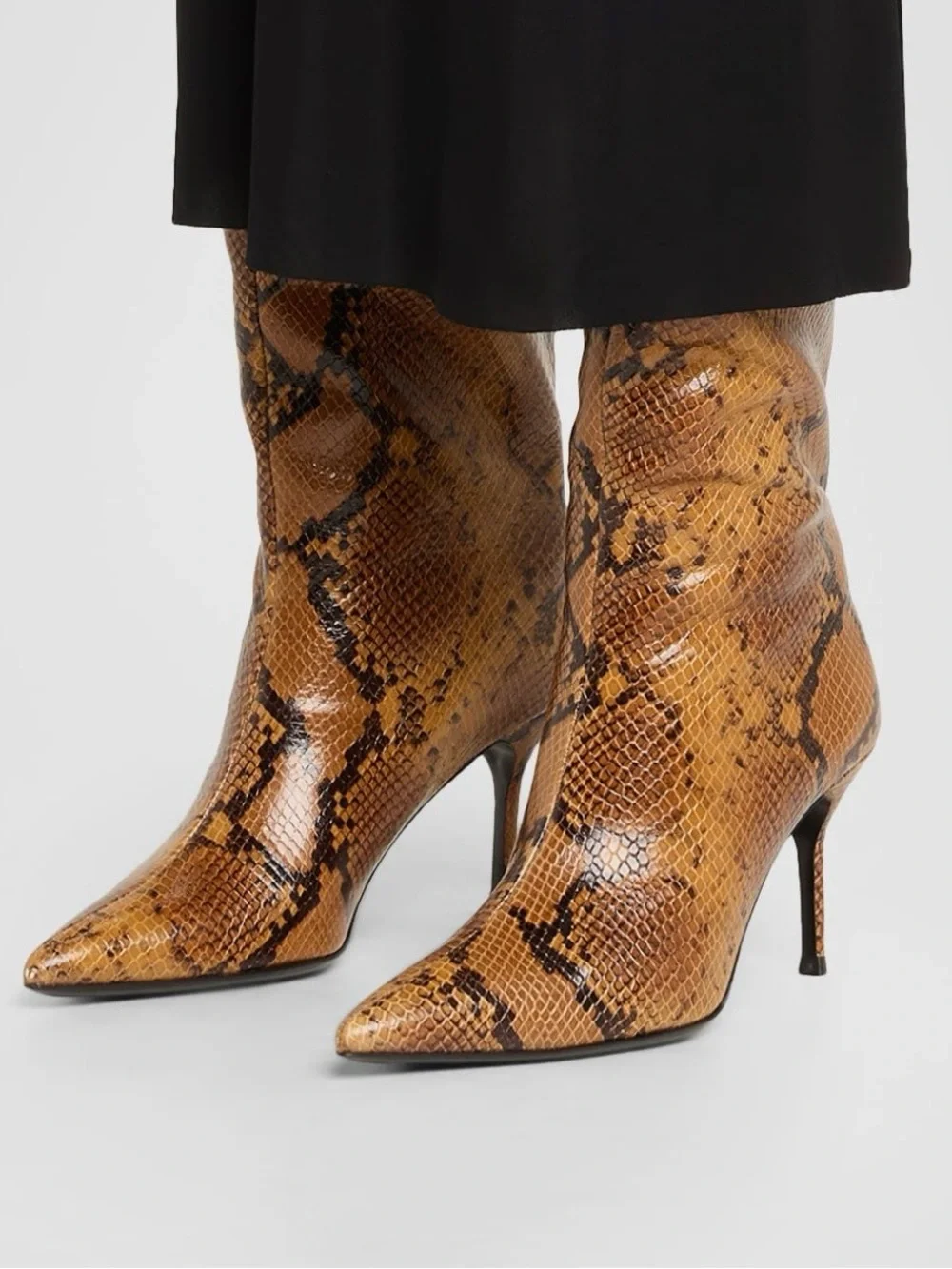 STAUD Tan and Brown Snake-Print Over-the-Knee Stiletto Boots